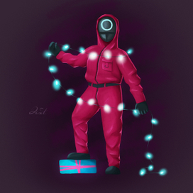 Персонаж в маске из сериала Игра в кальмара