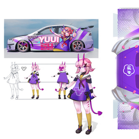 Дизайн аниме персонажа и наклейки на  машину