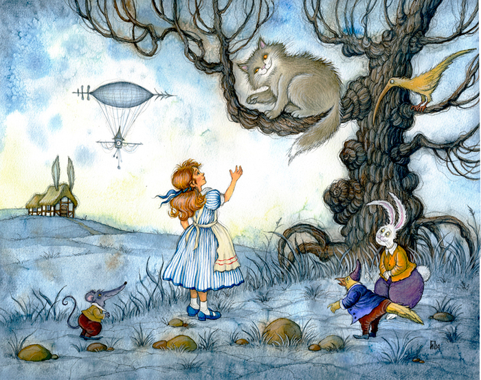 Л.Керролл "Алиса в стране чудес" тушь,перо,акварель 2013