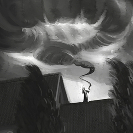 «Сер Шурф закрывает небо»  Эскиз иллюстрации к книге «Темные вассалы Гленке Тавалла» из цикла «Лабиринты Ехо.»