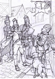 Французские кирасиры на закупке продуктов. Гамбург, 1810-й г.