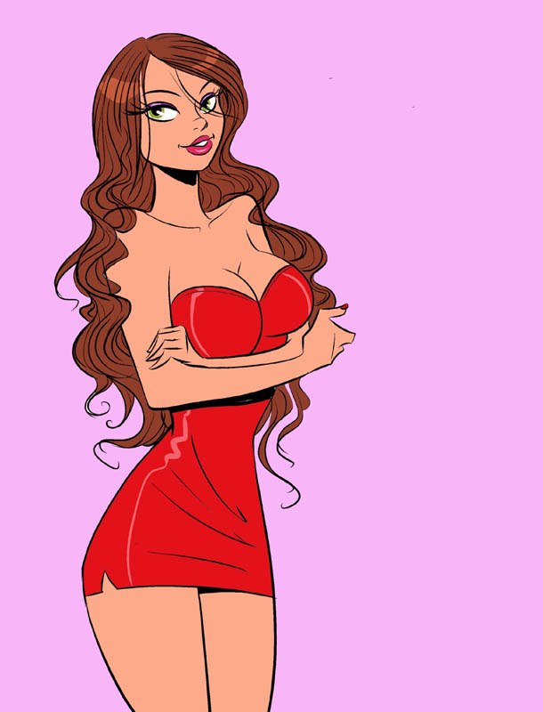 Пышногрудая тян в красном