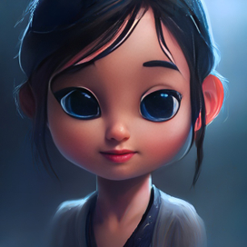 A girl with dark hair and big eyes