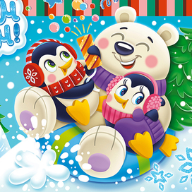 Новогодняя упаковка Праздник пингвинов