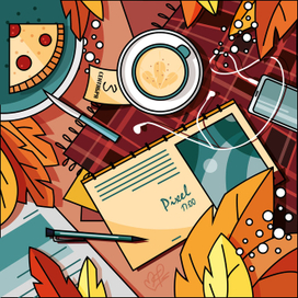 Notepad, coffee, autumn