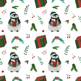 Новогодний паттерн с пингвинами