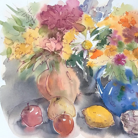 Этюд с лимоном и яблоками