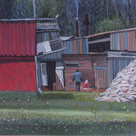 Красный гараж. т.б., пастель. 2012. 50х65. В частной собственности (Москва)