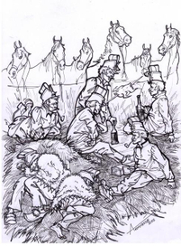 Бивак французских кирасир под Смоленском. Август 1812-го г.