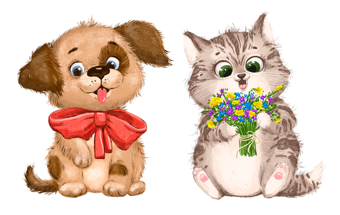 Щенок и котёнок