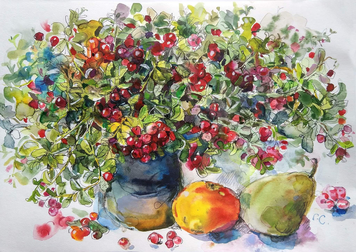 Натюрморт с брусникой