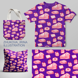 Сладости. Паттерн для печати на ткани.