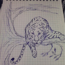 тигр на дереве