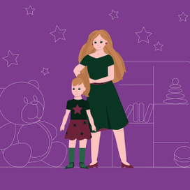 Взаимодействие персонажей (мама заплетает дочку)