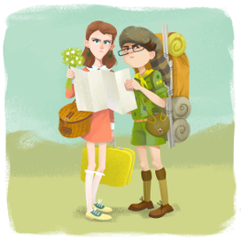 Карикатура на персонажей фильма "Королевство полной луны"