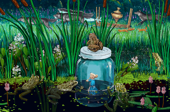 Банка с Аришкой возле берега.