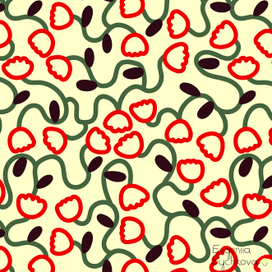 Вьющиеся цветы на бежевом фоне - бесшовный паттерн