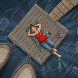 Сюжетная иллюстрация. Девушка на плоту