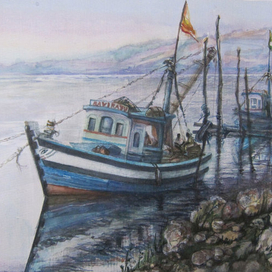 из серии  "ИНДИЯ", акварель "Лодки 1"