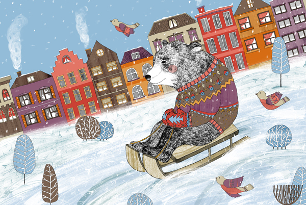 Медведь на зимних выходных в Амстердаме.