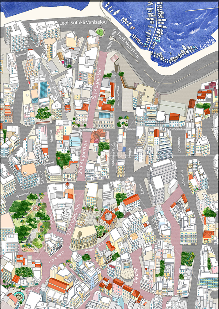 Аксонометрическая карта исторического центра города Ираклиона. Фрагмент.