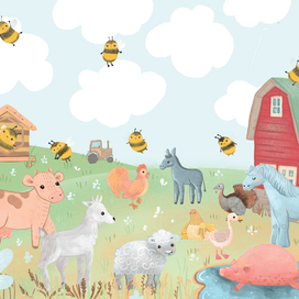 Ферма - иллюстрация для детской книжки с заданиями