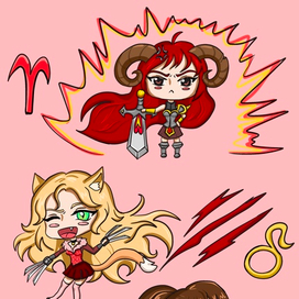 Огненные знаки зодиака в стиле чиби