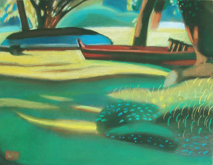 Лодки у Тракайского озера - 2. 2014. б., пастель, 50х65