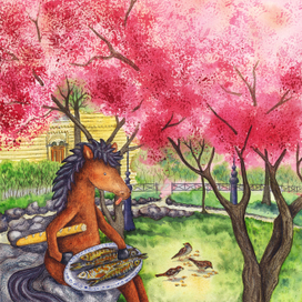 Петербургский апрель, акварельная иллюстрация для календаря 2026