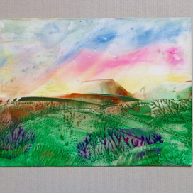 Закат в поле (энкаустика)