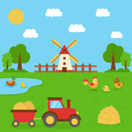 Ферма в детском стиле. Векторная графика