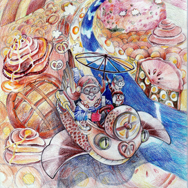 "Весёлый полёт" - иллюстрация к сказке И. Ноябрьской "Пампушевна" 