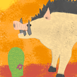 Дикий кабан-хищник на охоте в пустыне