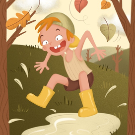 Мальчик, прыгающий по лужам