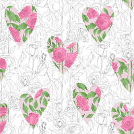 Бесшовный паттерн Розы в сердечках