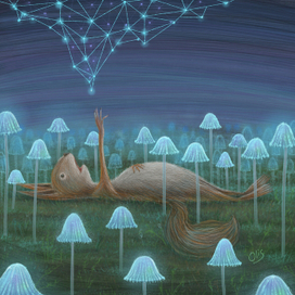 Белка и голубые грибы