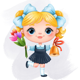 Милая школьница с букетом 