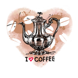 Винтажная иллюстрация кофейника «I love coffee»