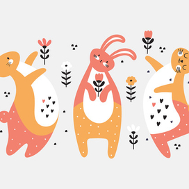 Зайчики на цветочном лугу