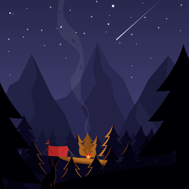 Camp in the woods at night