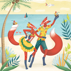 Открытка с лисичками "Отдых на Кубе"