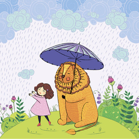 Соня и Лёва под зонтиком
