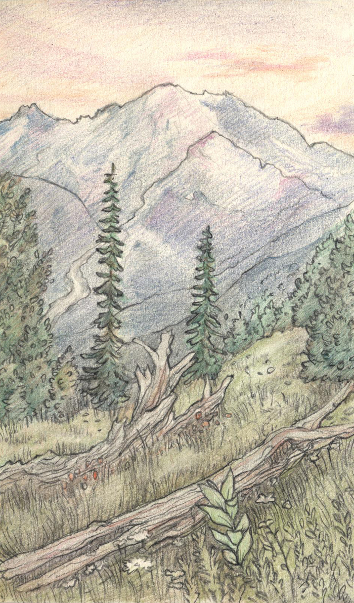 Горы в маленьком скетчбуке.