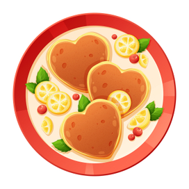 Тарелка панкейков в форме сердца. Векторная иллюстрация