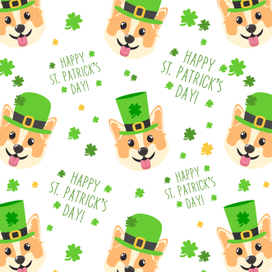 Patrick's day seamless pattern with a happy dog. 