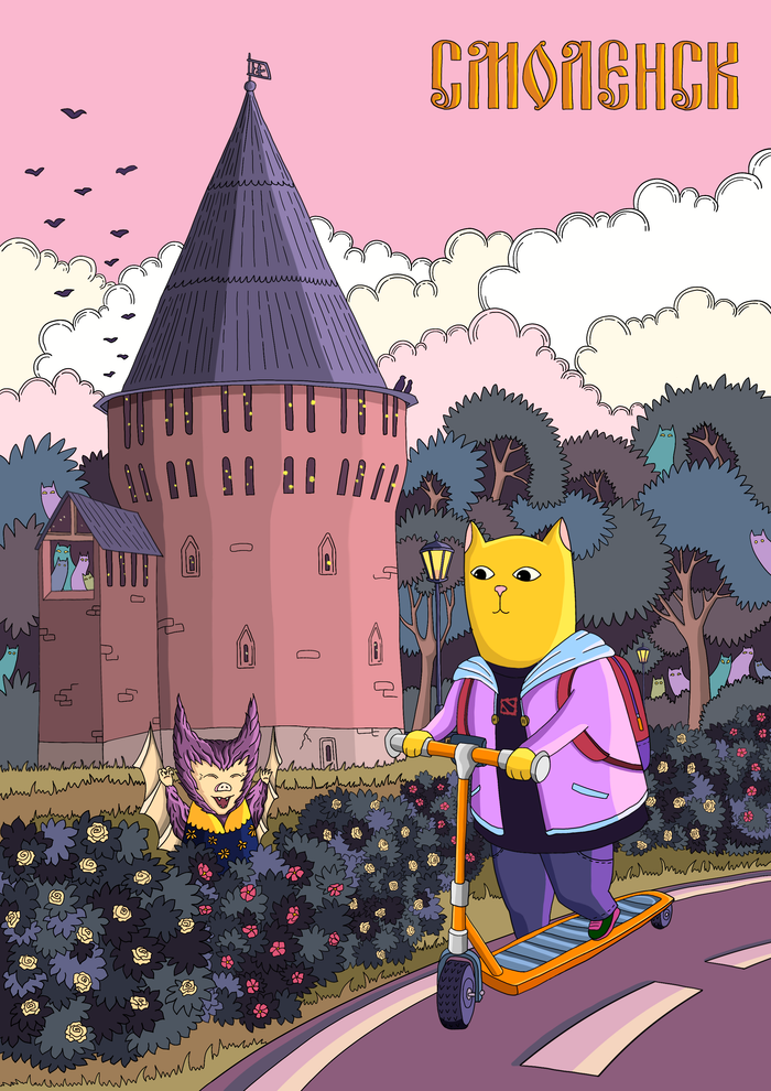 Кот на самокате