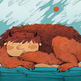 Добрый монстр в песочнице.