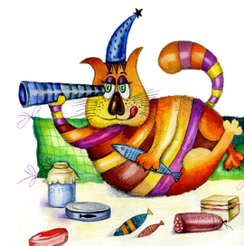 Открытка "Сытый кот"