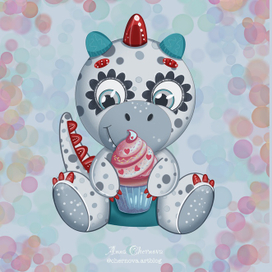 Динозаврик с пирожным 