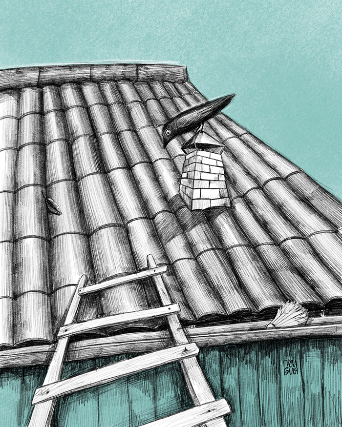 Домики. На крыше кто-то есть.